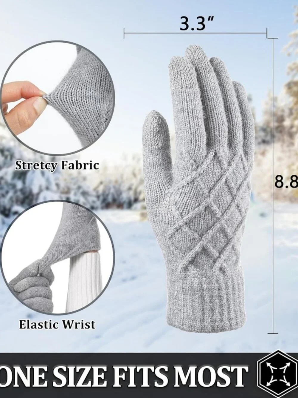 Warm Touchscreen Winter Gloves for Women - 2 Pairs, Thermal Knit, Elastic Fit